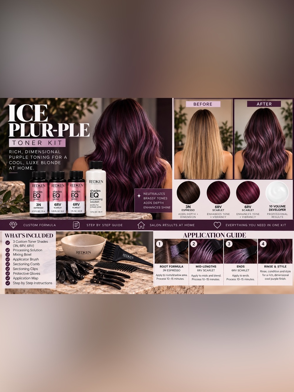 Deep Purple Hair Color Kit | Rich Plum Violet Custom Formula + Application Guide